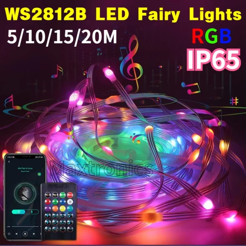 5M-20M WS2812B RGBIC Smart Fairy Lights Waterproof PVC Wire USB Bluetooth String Light for Christmas Party Wedding Home Decor