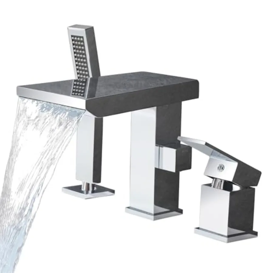 

Waterfall Roman Tub Faucet with Hand Shower Deck Mount Tub Filler Bathtub Faucet with Sprayer Brass Widespread 3 Hole Bathtub S