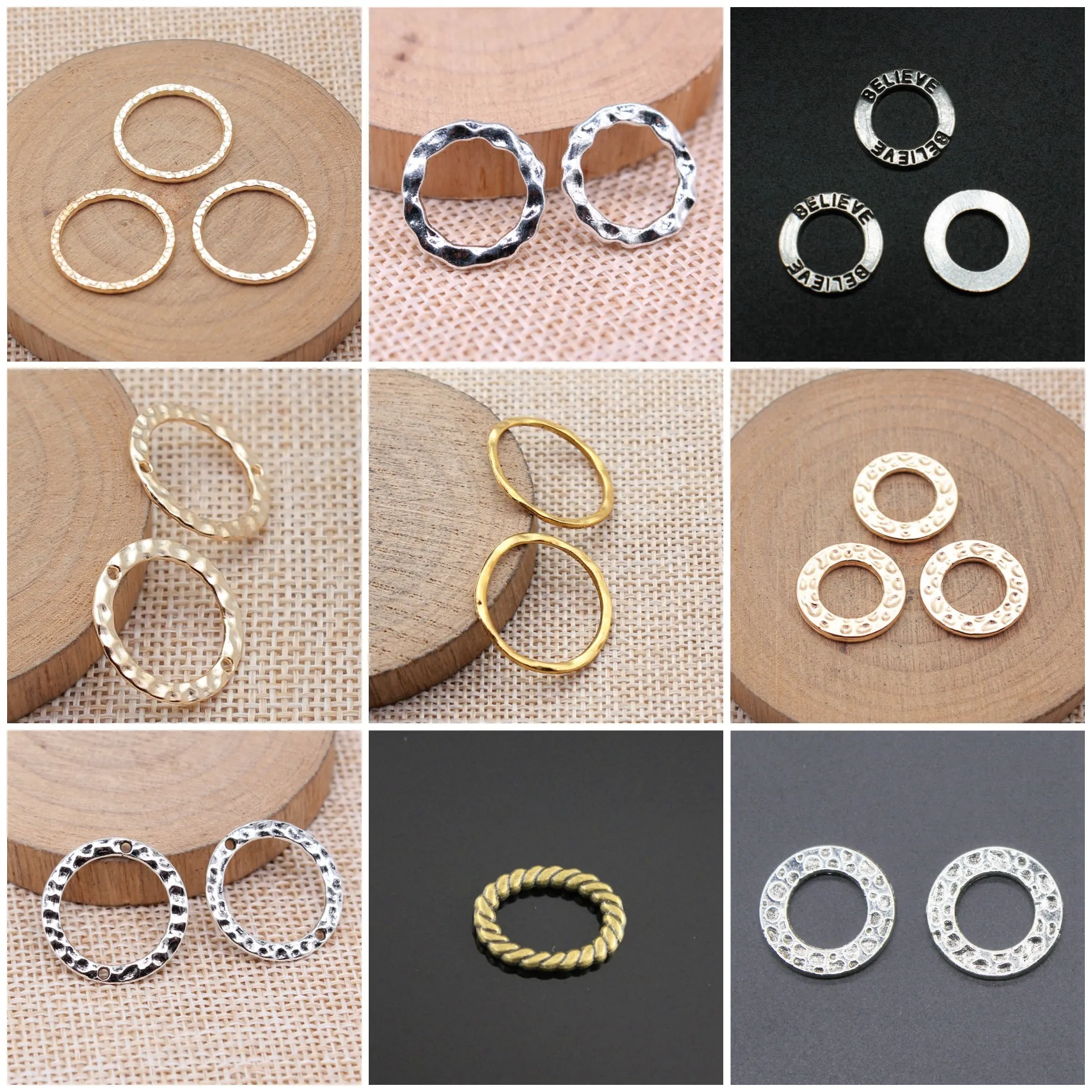 Zinc Alloy Round Hammered Wrinkled Texture Connectors For DIY Earring Necklace Bracelet Jewelry Making Supplies