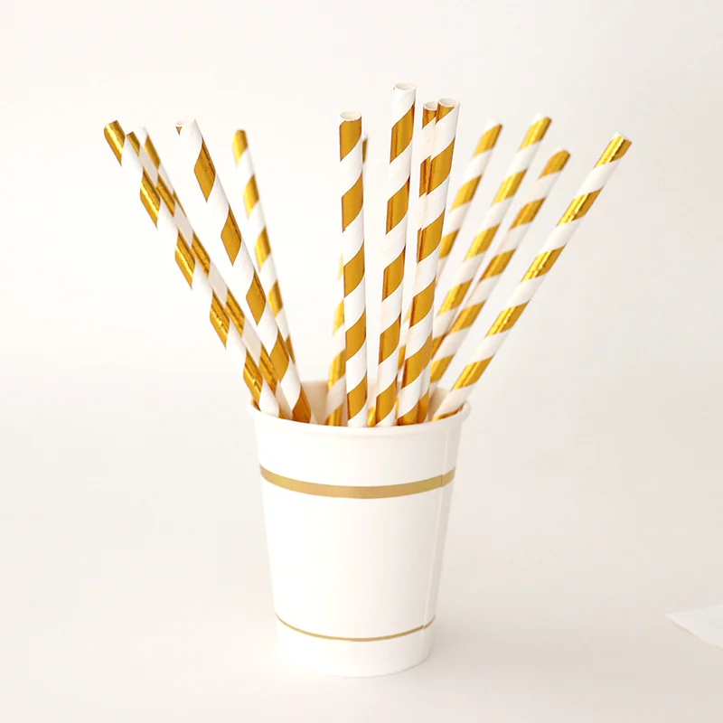 10pcs Paper straw set straws bar straws striped golden party straws milk tea wedding dessert table decoration straws wholesale