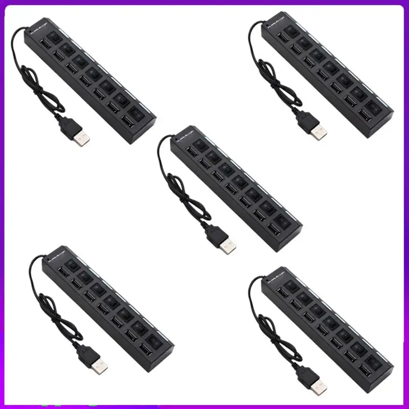 Usb Hub Extender 7 Port Docking Station 5 Pieces 7 Port Hub Black Andwhite Withswitch Light Hub