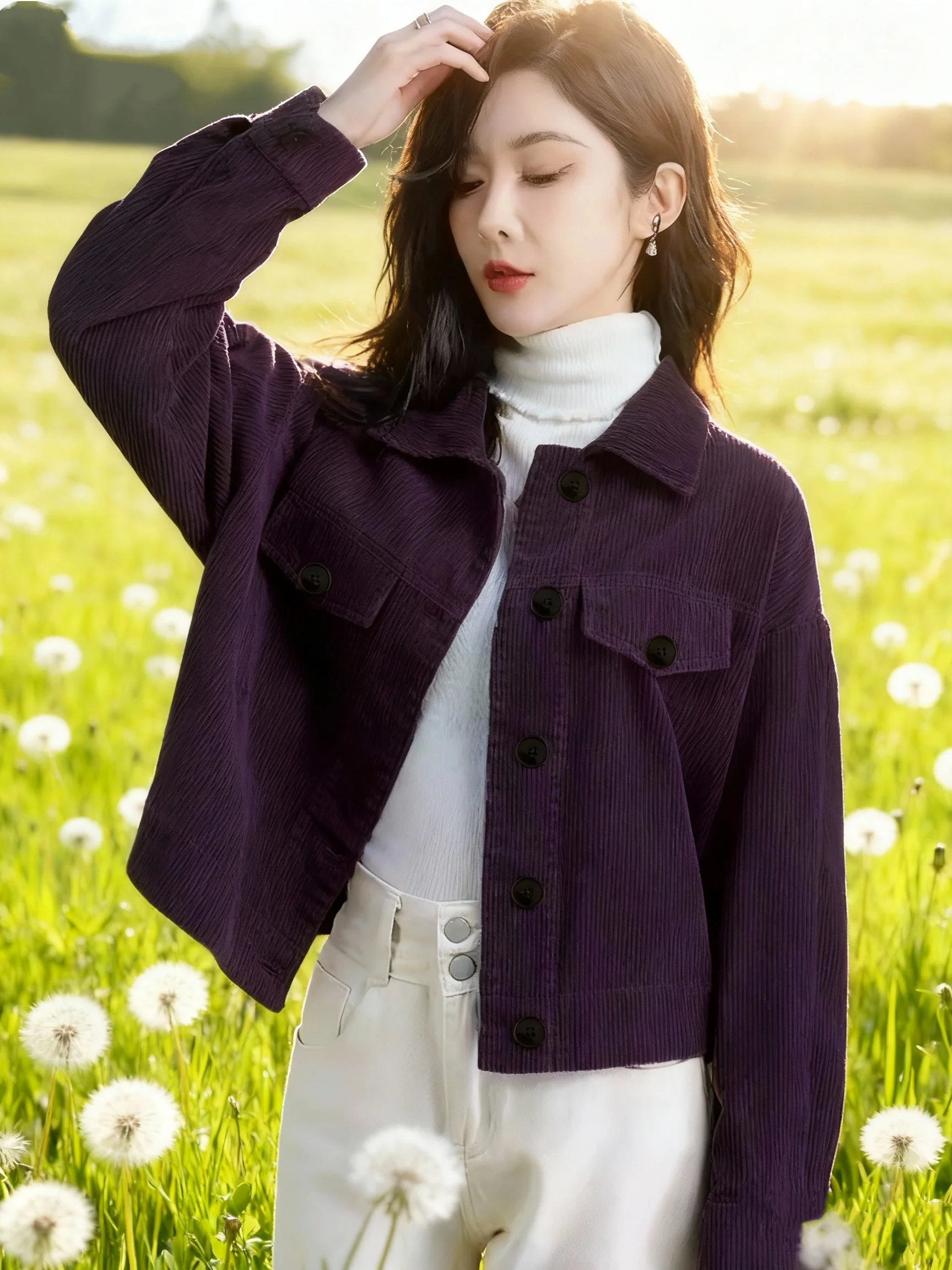 

Ladies Fashion Pure Color Spring Autumn Shirt Women's Outerwear Top Elegant Casual Style