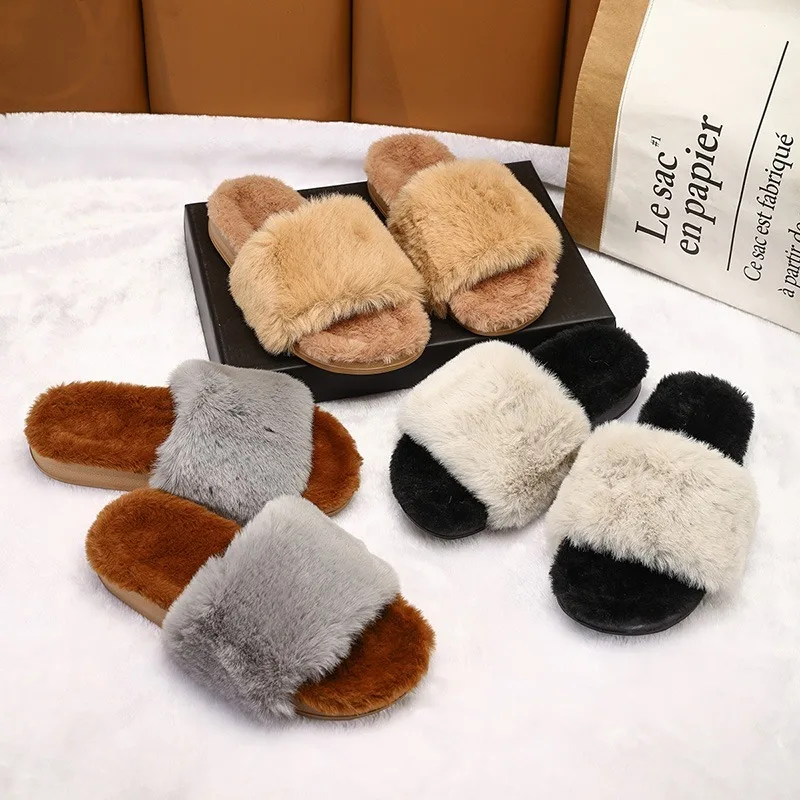 شتاء دافئ نِعال من الفراء النساء أحذية المنزل شبشب داخلي 2025 النعال الصوف الفاخرة امرأة النعال غير رسمية