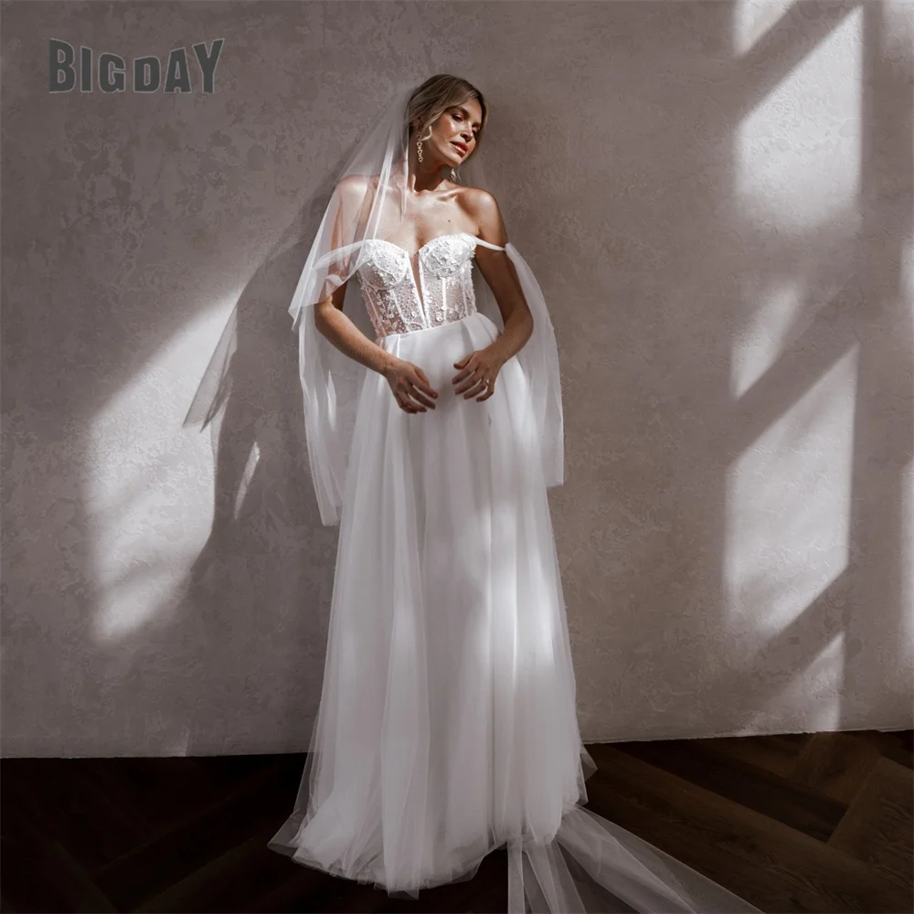 

Modern Lace Sweetheart Wedding Dress A-Line Spaghetti Straps Split Backless Pleat Tulle Bridal Gown Vestido De Noiva Customized