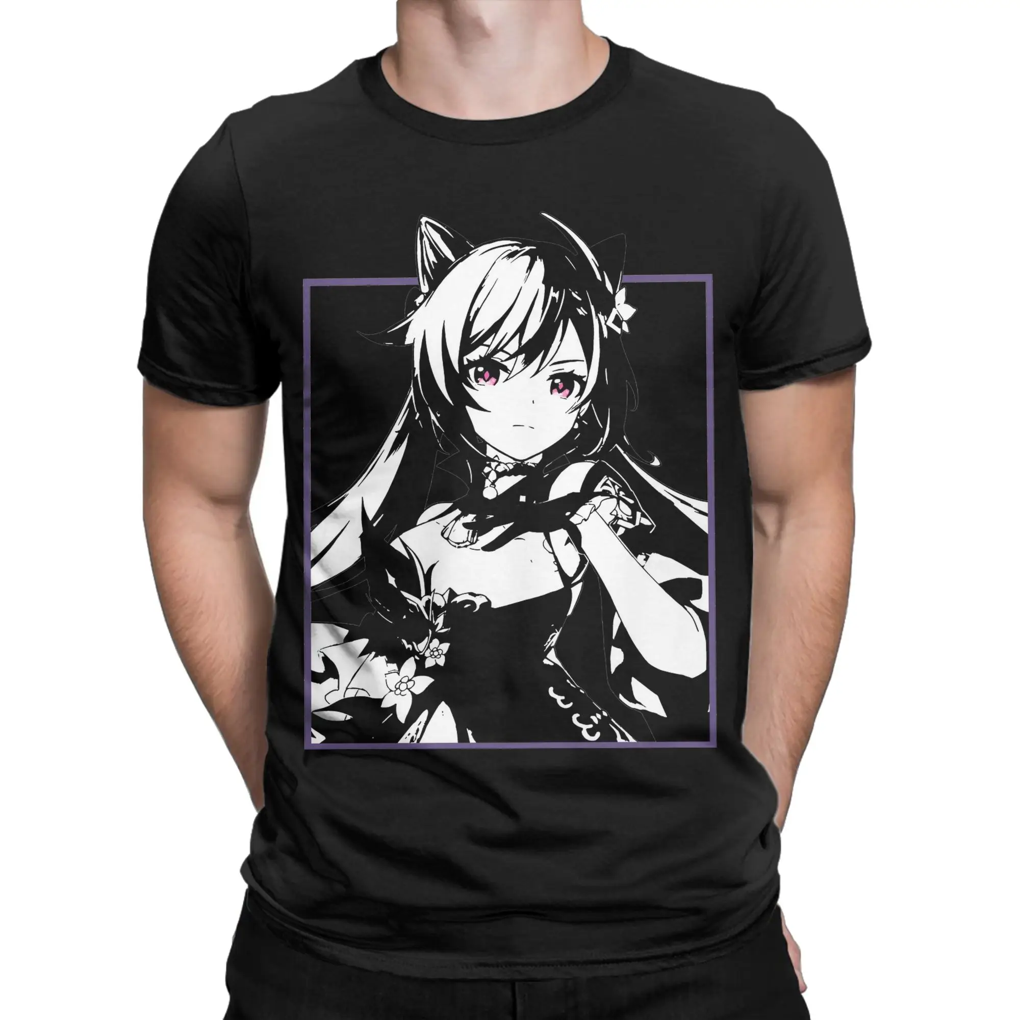 Genshin Impact   Keqing  T Shirt Men Women Pure Cotton Novelty T-Shirts Round Neck  Tees Short Sleeve Clothes Gift Idea