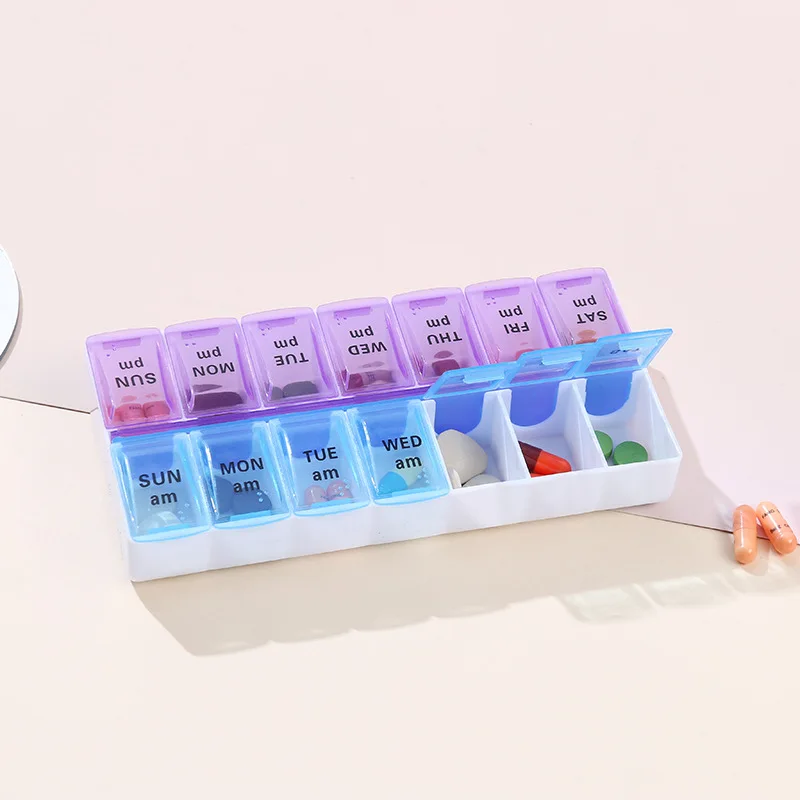 7 Days a Week Pill Organizer Splitter Morning and Night Pill Holder Storage Box Portable Travel Medicine Organizer Medicine Box
