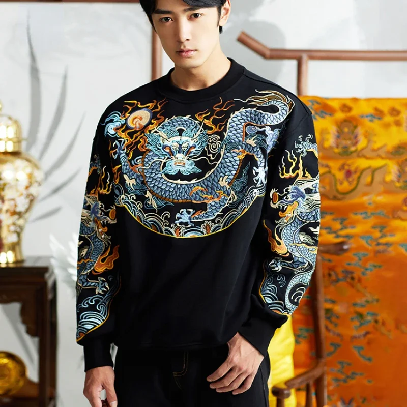 Ruyi Panlong • High End Product Chinese Style Embroidery Weiyi Longpao Autumn and Winter Original China-Chic Vintage sweatshirt