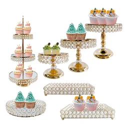 1-3pcs/lot Metal Cake Stand with pearl Acrylic Mirror Gold Cake Pedestal,Cupcake Snack Tray, Baking Party Supplies Centerpiece