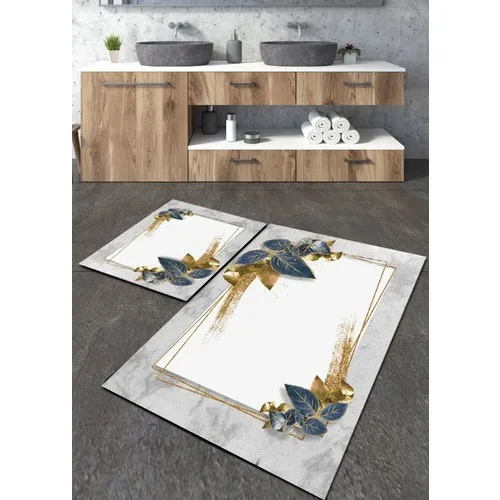 Ardizayn Gray White Color Slip-Resistant, Not Peel Leather Outsole 2'li Bath Mat (60X100-50X60)