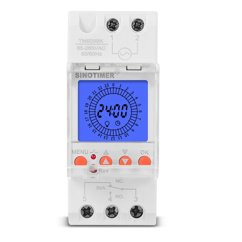 SINOTIMER TM929BK Smart Timer Switch 24 Hours Timer Switch Backlight 85-265V 30A