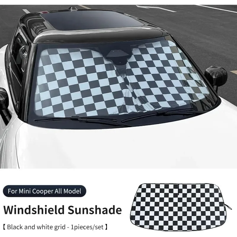 Windshield Sun Shade for Mini Cooper Sunshade Checkered | Foldable Reflective Sun Visor,Sun Heat and UV Rays Blocker Double
