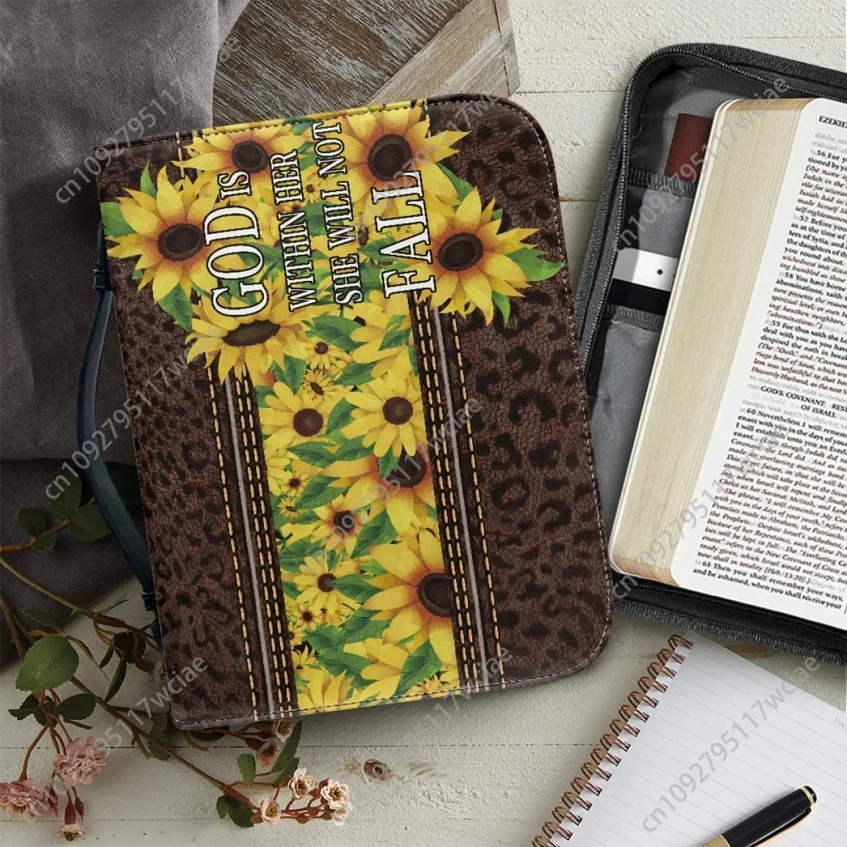 

Fashion Sunflower Pattern Print Bible Bag for Women Christian Bible Cover Case Leather Zipper Handle Handbags Bible Storage Bags