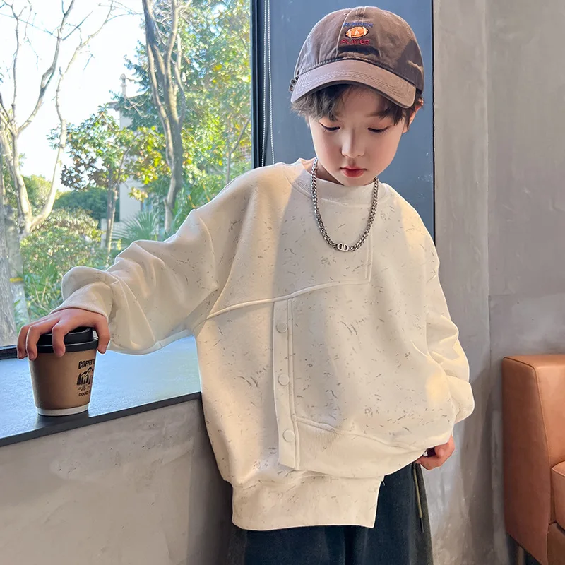 

Boys Trendy Brand Sweater 2024 New Children's Clothes Fried Street Ruffian Handsome Top Medium and Older Children's Spring