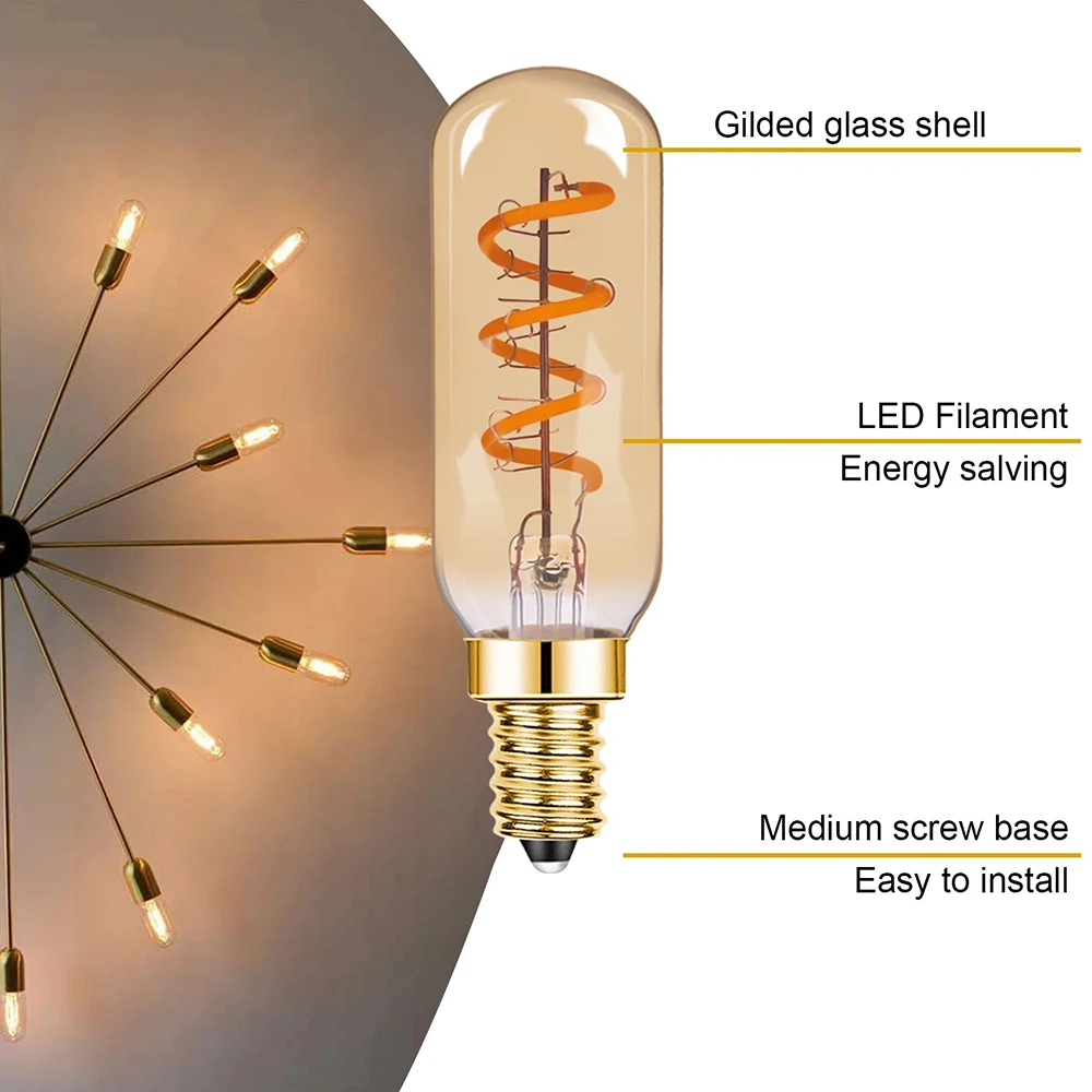 Tubular Retro Night Bulb E14 E12 220V 110V Dimmable 3W 2200K Soft Filament Living Room Table Light Chandelier Replaceable Bulbs