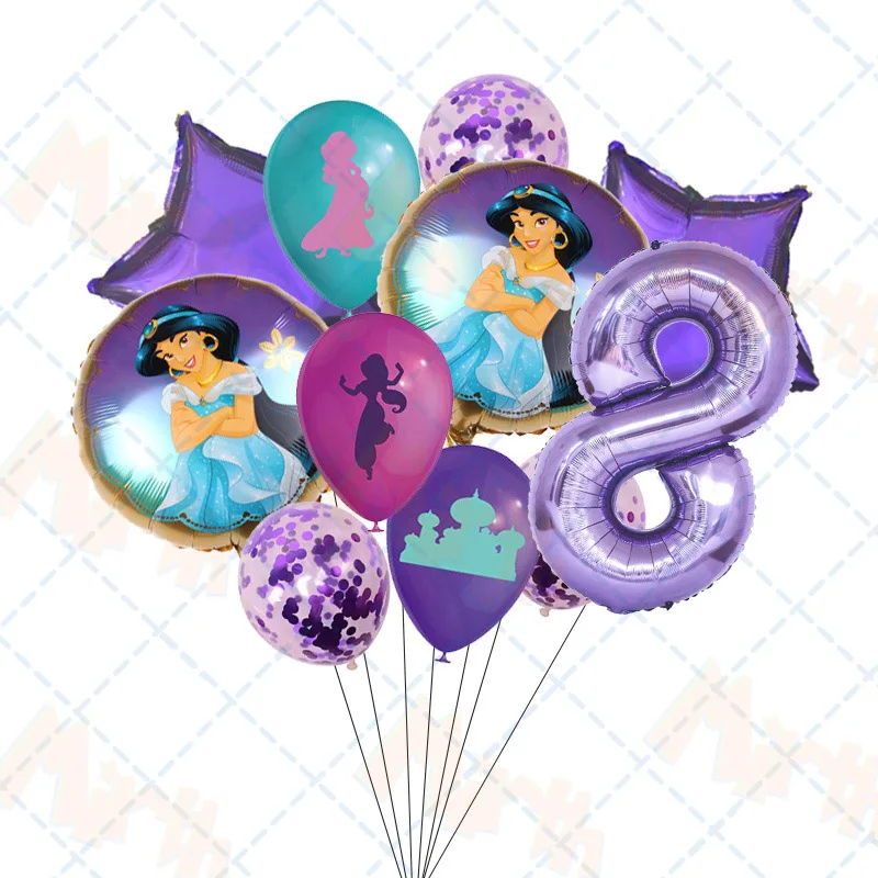 Fioletowa księżniczka Jasmine lateksowa balonowa dziewczyna materiały urodzinowe Home Decor numer Ballon Baby Shower dekoracje ślubne