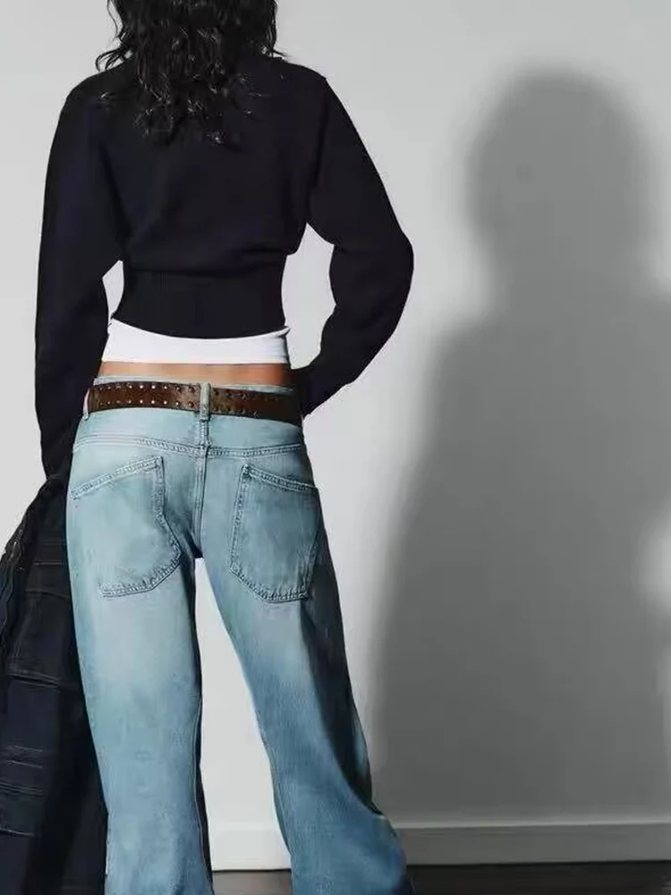 Estilo europeo y americano 2025 otoño recién llegados ropa de mujer versátil suéter de manga larga con cuello redondo corto