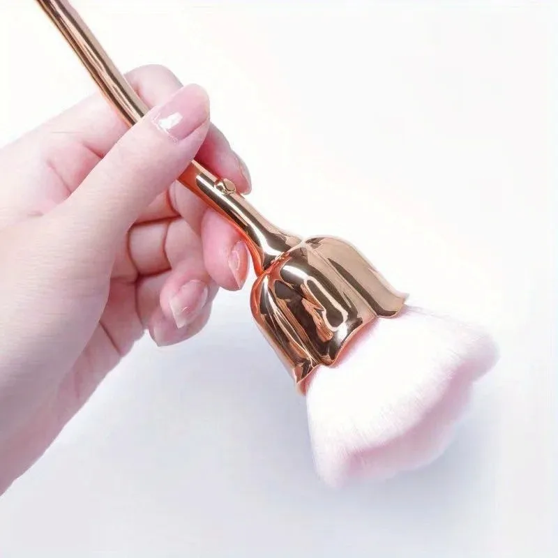 1 brocha de maquillaje en polvo suelto en forma de rosa rosa |   Herramienta de belleza facial de doble uso y cepillo para polvo de uñas |   Mak de base y aseo