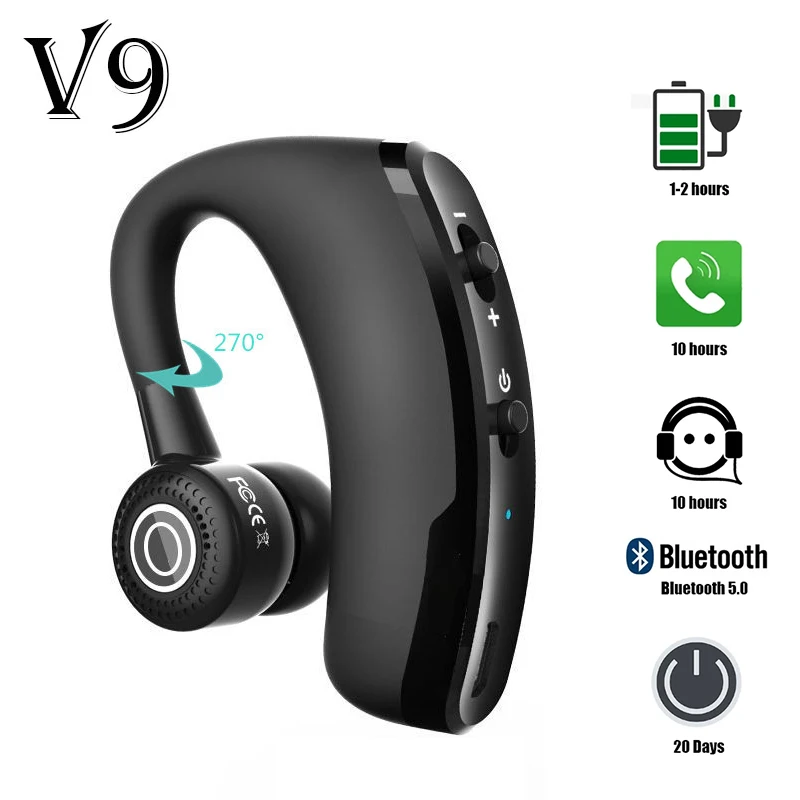 V9 Business Wireless Earphones Bluetooth 5.0 Hands-free Sports Earbuds Built-in Mic Music Headphone Mobile Phone for Car Call