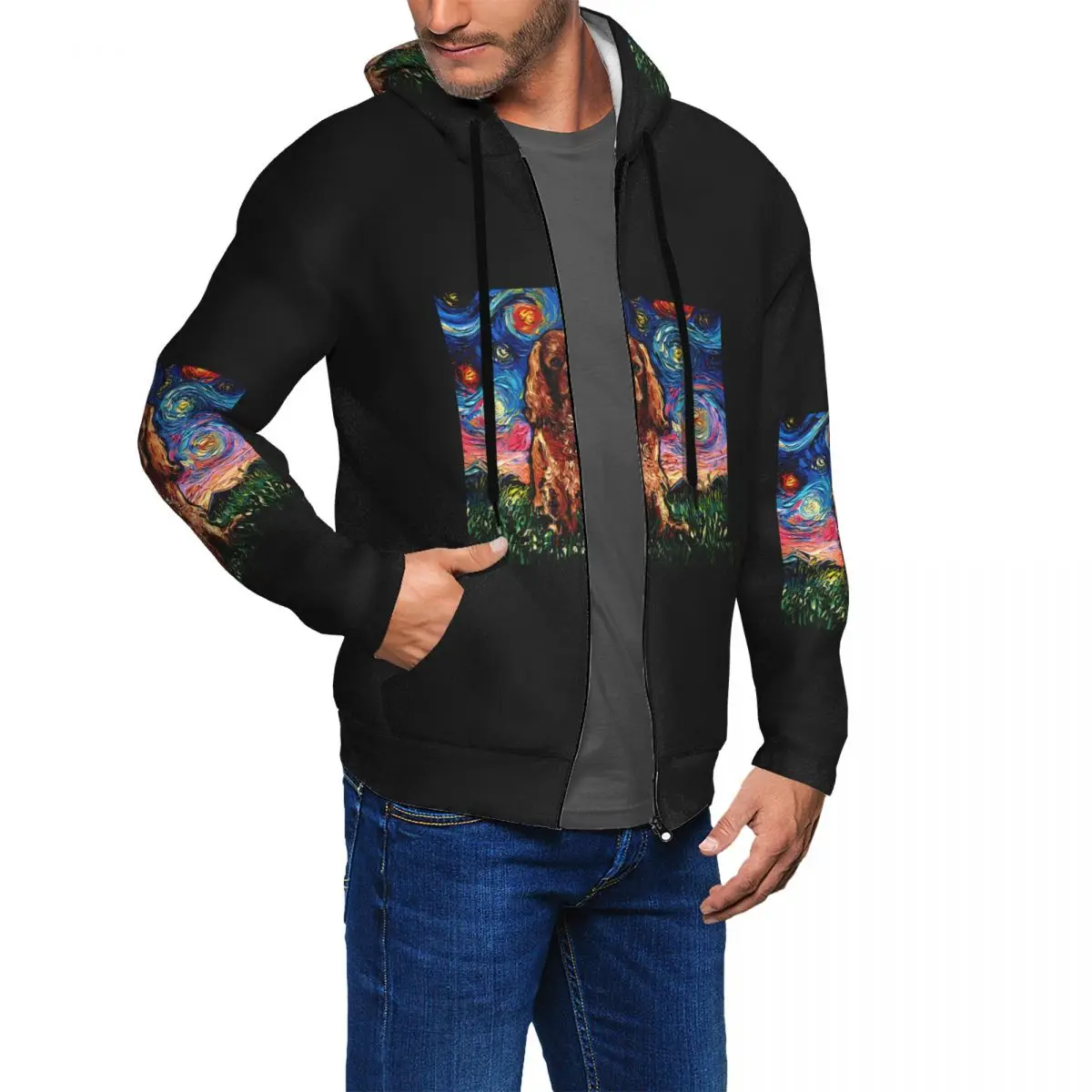 Ruby Dog Cavalier King Charles Spaniel Night Zipper Hoodie Harajuku Pullover Autumn Winter Men Women Sweatshirt Long Sleeve Tops