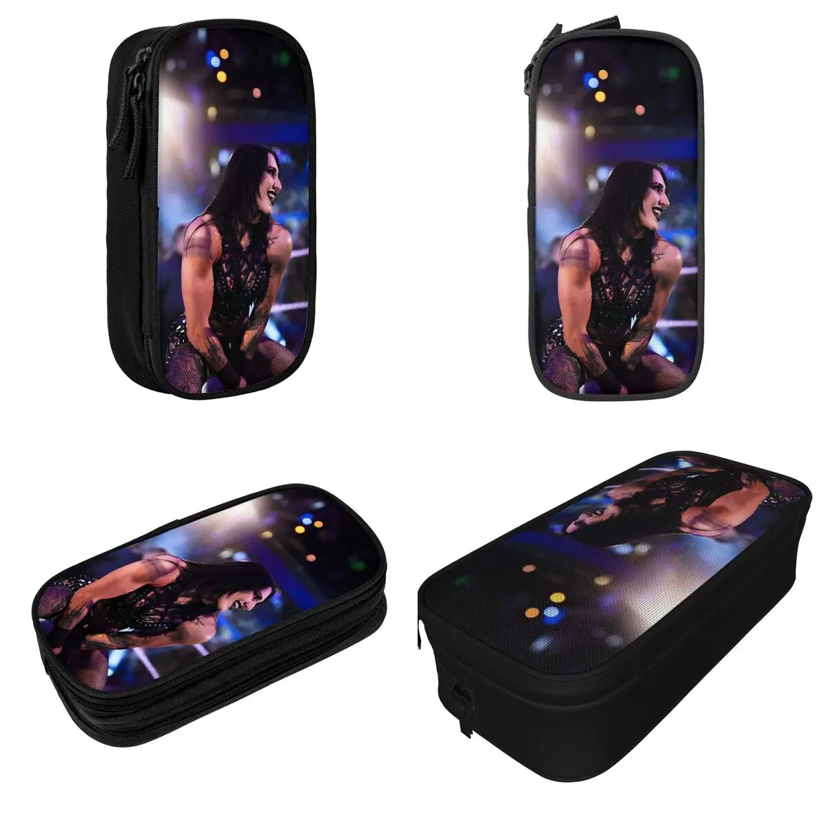 مقلمة ذات سعة كبيرة Rhea Ripley المصارع المصارعة اللوازم المدرسية طبقة مزدوجة حقيبة أقلام رصاص فتاة حقائب مكياج هدية مذهلة #2