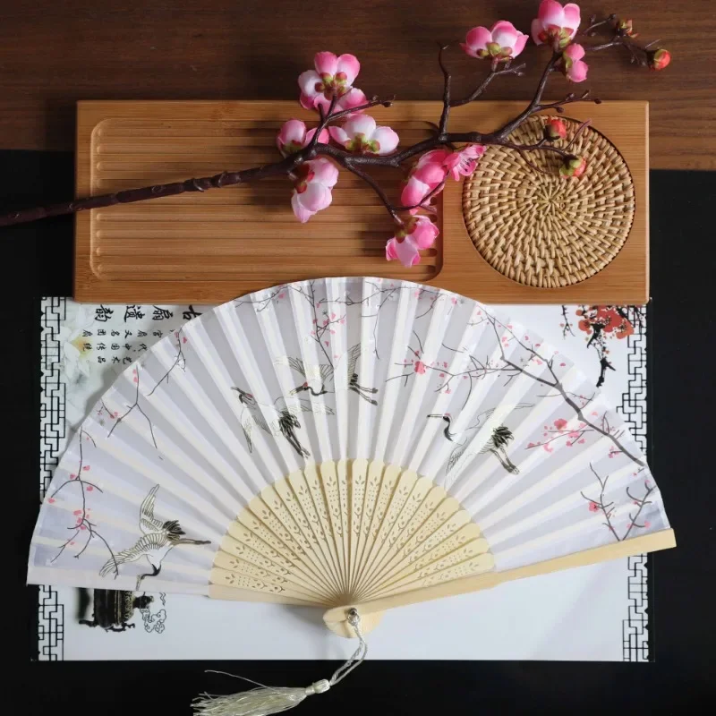 Silk Fan Vintage Chinese Japanese Style Flower Folding Fan Home Decoration Wedding Party Dance Hand Fan Art Craft Women Gift