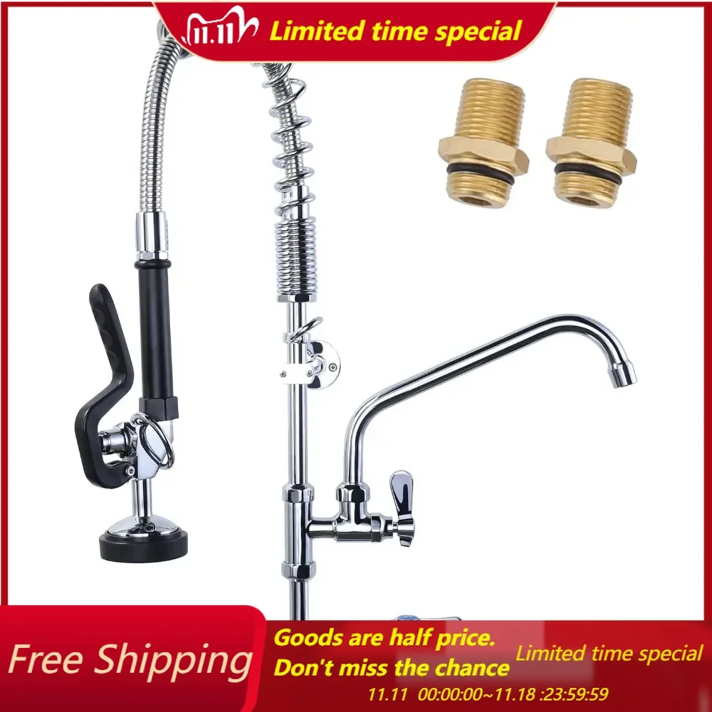 

Commercial Kitchen Faucet Wall Mount with Pre-Rinse Sprayer 8 Inch Center Wall Mount Kitchen Sink