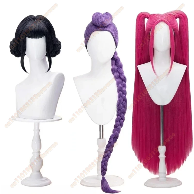 2025년 영화 K팝 코스프레 가발 미라 루미 조이 데몬 헌터스 퍼플 블랙 레드 롱 헤어 내열성 합성 가발 카니발 소품