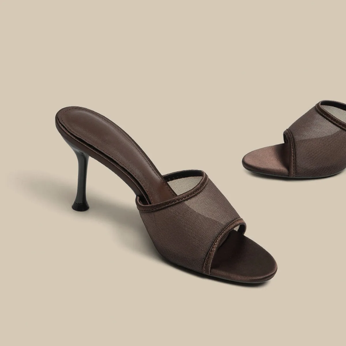 *Newly Arrived Summer Comfortable Fashionable Slingback High Heeled Sandals New Stiletto Heel Mesh Modern Women's Slippers