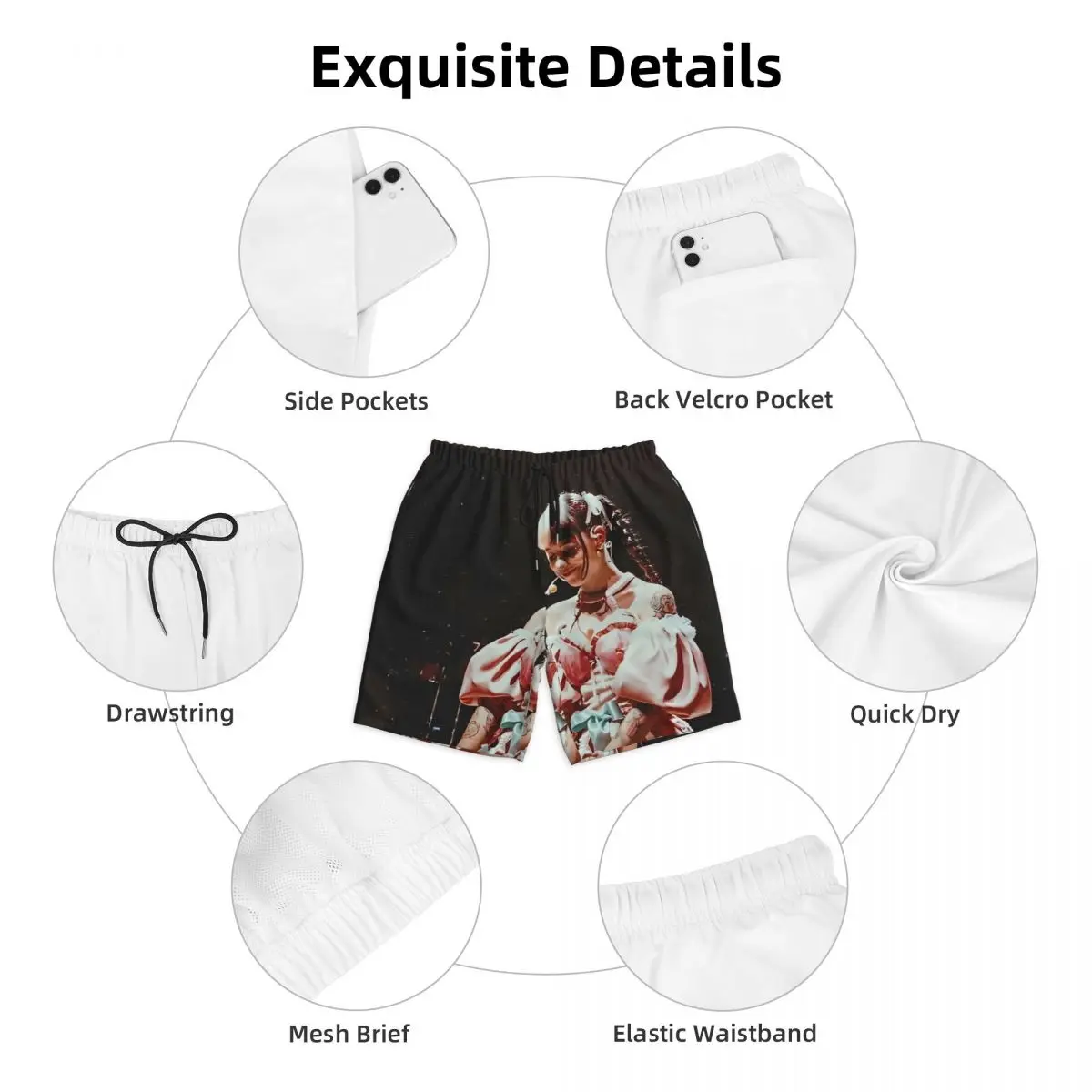 Melanies นักร้อง K12 กางเกงขาสั้นฤดูร้อน Martinez เพลงอัลบั้มวิ่ง Surf Board สั้นกางเกง Quick Dry Y2K กางเกงว่ายน้ํา