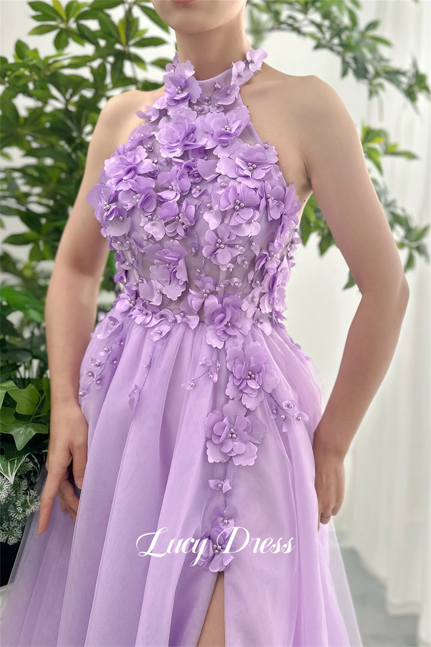 Lucy Purple 3D Flowers Graduation Gown Mesh Party Dress Cocktail Medium Length Dresses Gala Prom Dresseses Elegant Luxury