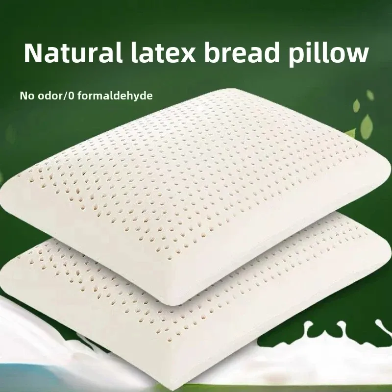 

Natural latex bread pillow for men and women with high and thick neck protection, Thai rubber pillow core, long flat pillow