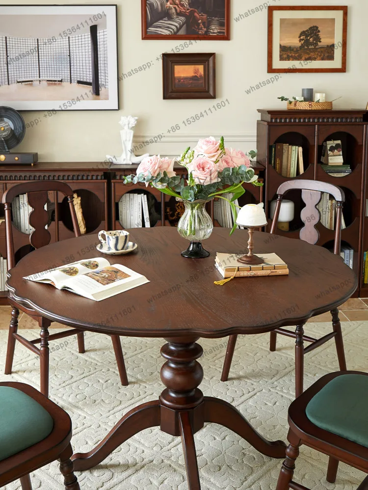 French retro small apartment household large board table medium antique solid wood dining table