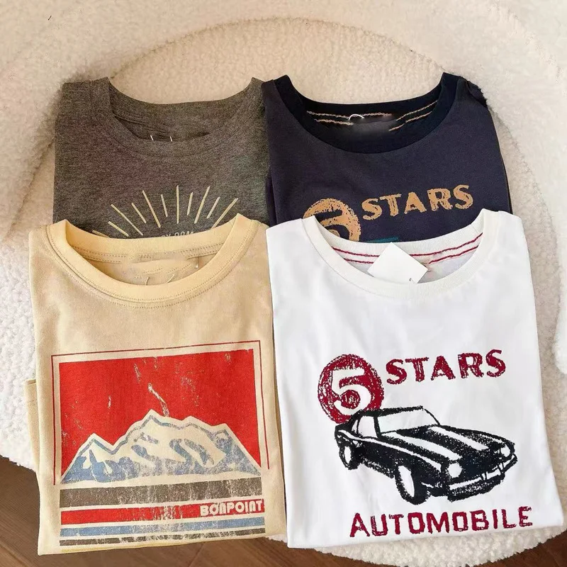 

В наличии 2025 BP, осенняя футболка с животным принтом для девочек, детский топ для мальчиков, хлопковая мягкая детская футболка, одежда для маленьких мальчиков, детская одежда для мальчиков