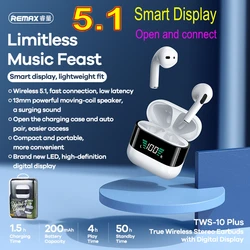 TWS-10 Remax Plus dynamiczne Mini metalowe słuchawki Bluetooth z cyfrowym wyświetlaczem w słuchawkach Stereo Fidelity muzyka bezprzewodowa