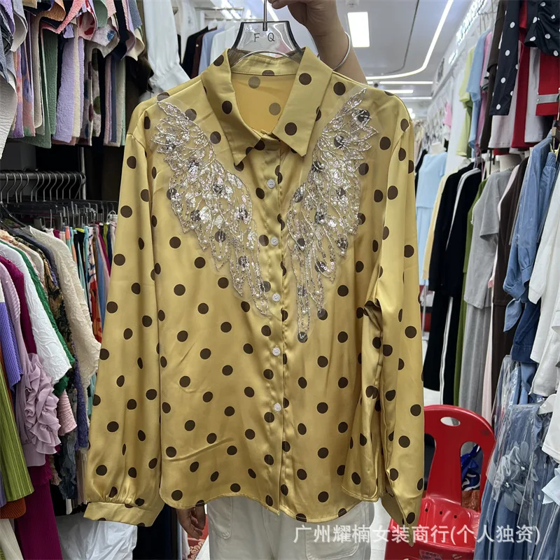 All-match New Spring Summer Loose Cardigans Top Vintage Polka Dot Diamonds Wings Single-breasted Long Sleeve Casual Women Shirts