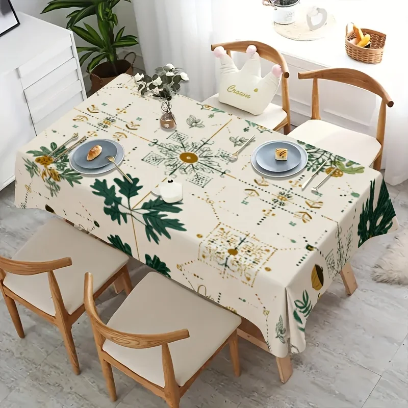 Elegant Watercolor Botanical Pattern Tablecloth for Dining Room Buffet Table Waterproof Spillproof Home Decor