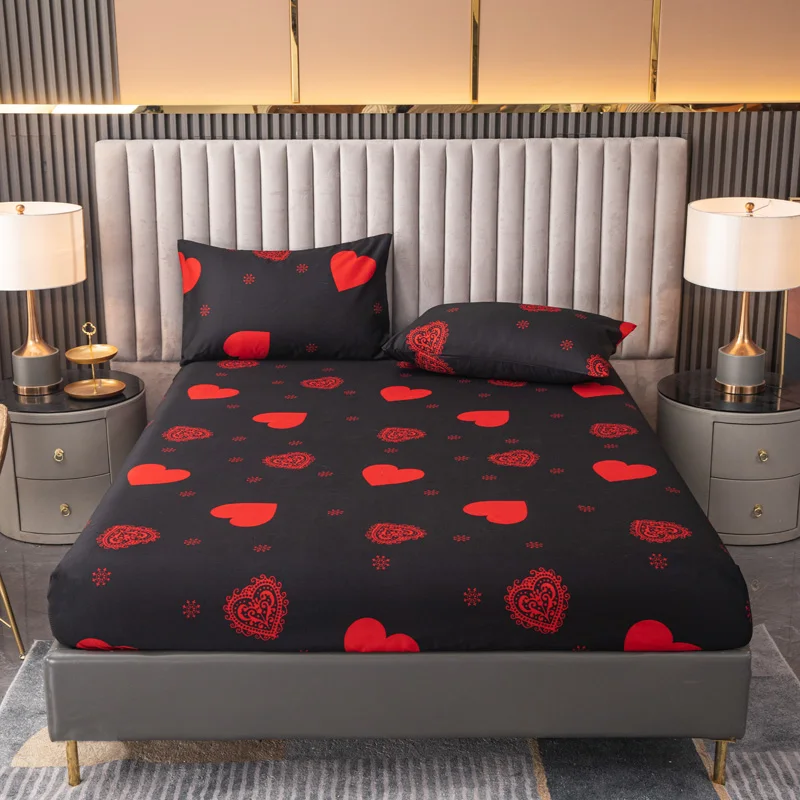 Lenzuolo Queen King Size stampato spazzolato Love Design Comodo lenzuolo con angoli, protezione per trapunta, non inclusa le federe