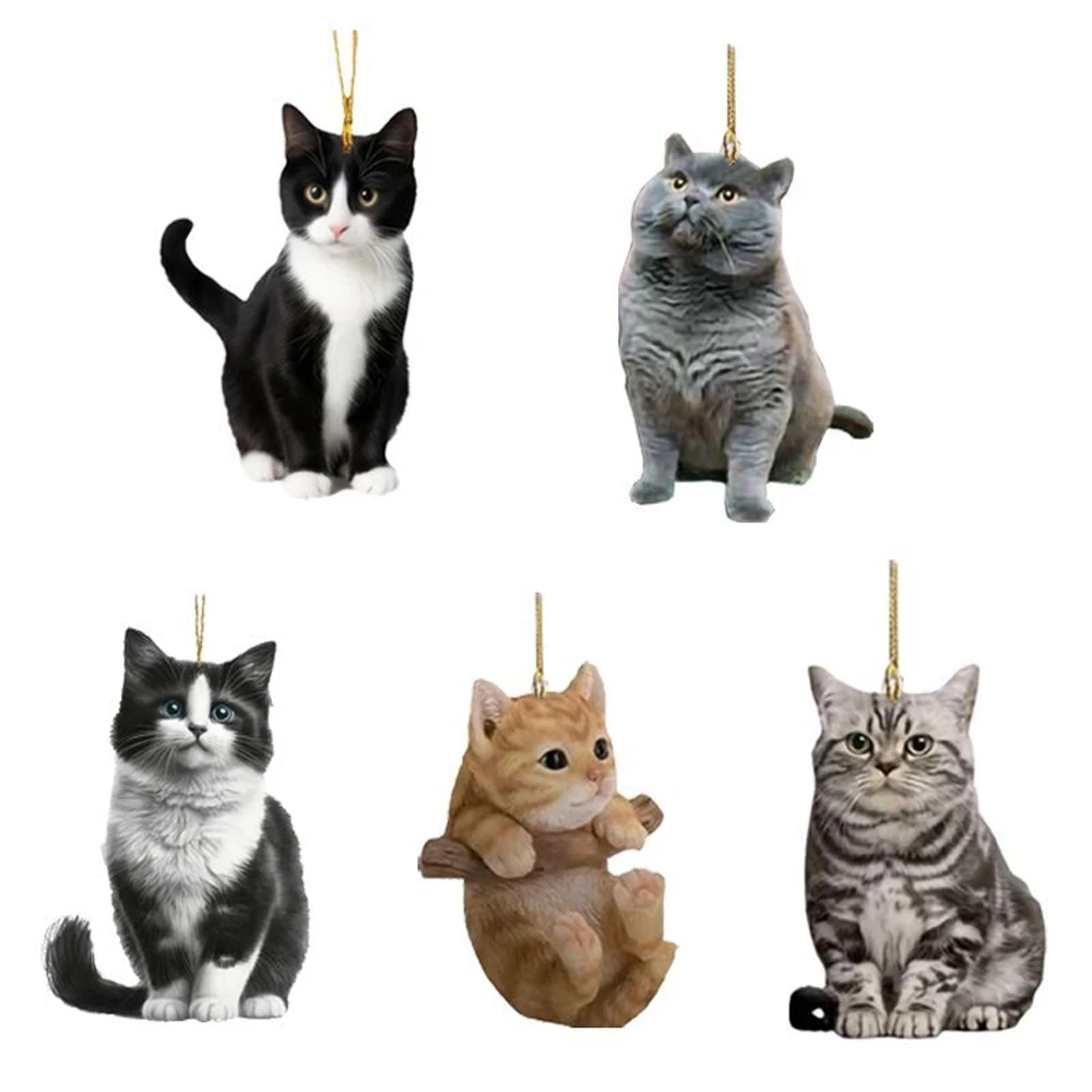 5 pcs/set 2D Acrylic Cartoon Car Pendant Backpack Pendant Cute Hang Up Acrylic Decoration Cute Car Cat And Dog Ornaments