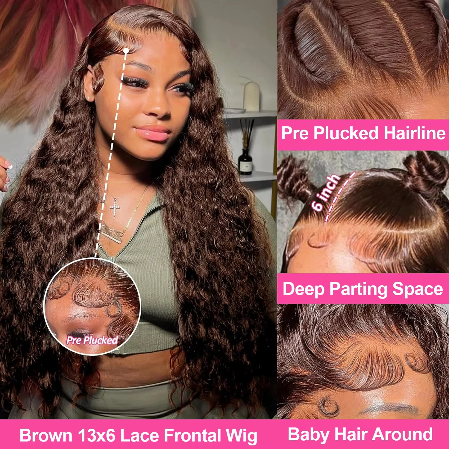 Colored Curly Human Hair Wigs Deep Wave Chocolate Brown Hd Lace Wig 13x6 Human Hair Water Wave Lace Front Wigs On Clearance Sale image 3