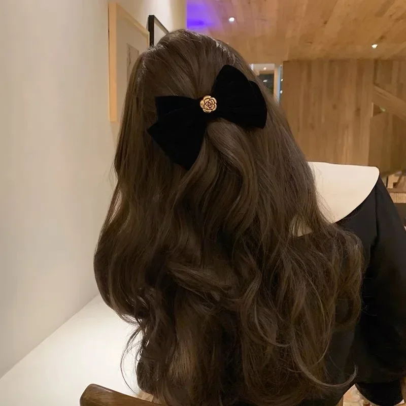 

Temperament Ponytail Hairpin Bow Velvet Barrettes Hair Clip Girls Black Red Ribbon Hair Clip Fashion Women Hair Accessories