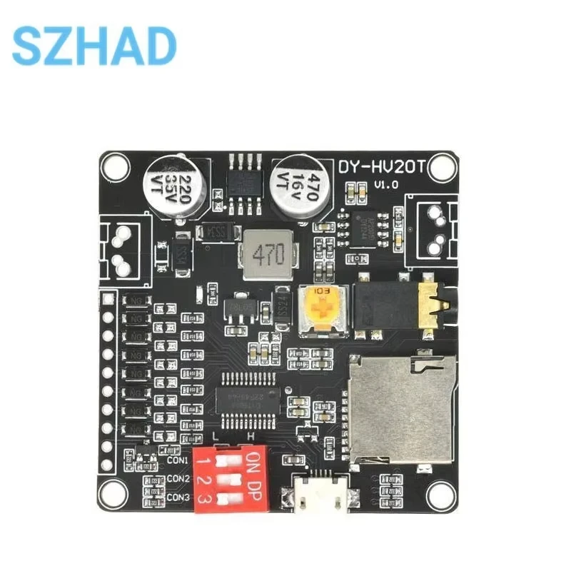 DY-HV20T HV20T 12V/24V zasilacz 10W/20W moduł odtwarzania głosu obsługujący kartę Micro SD odtwarzacz muzyczny MP3 dla Arduino