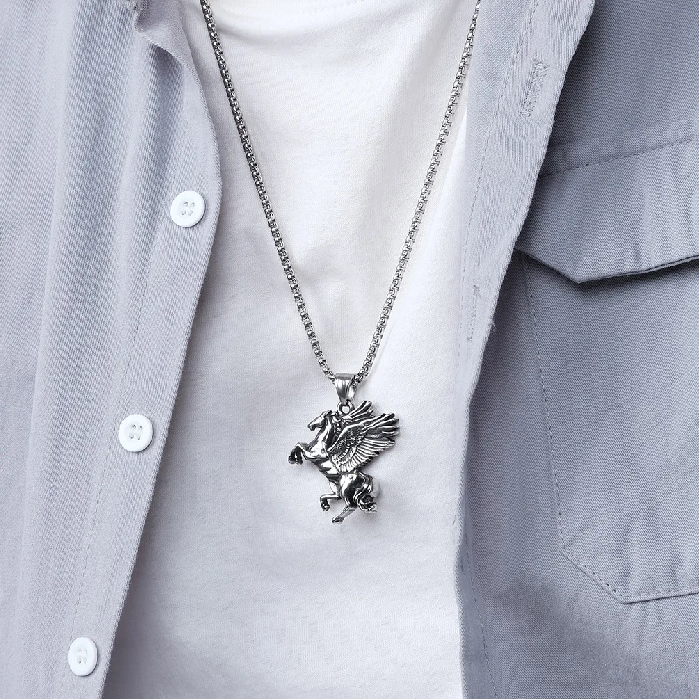 European And American Retro Greek Mythology Double Winged Pegasus Necklace For Men And Women Punk Street Hip-Hop Steed Pendant A