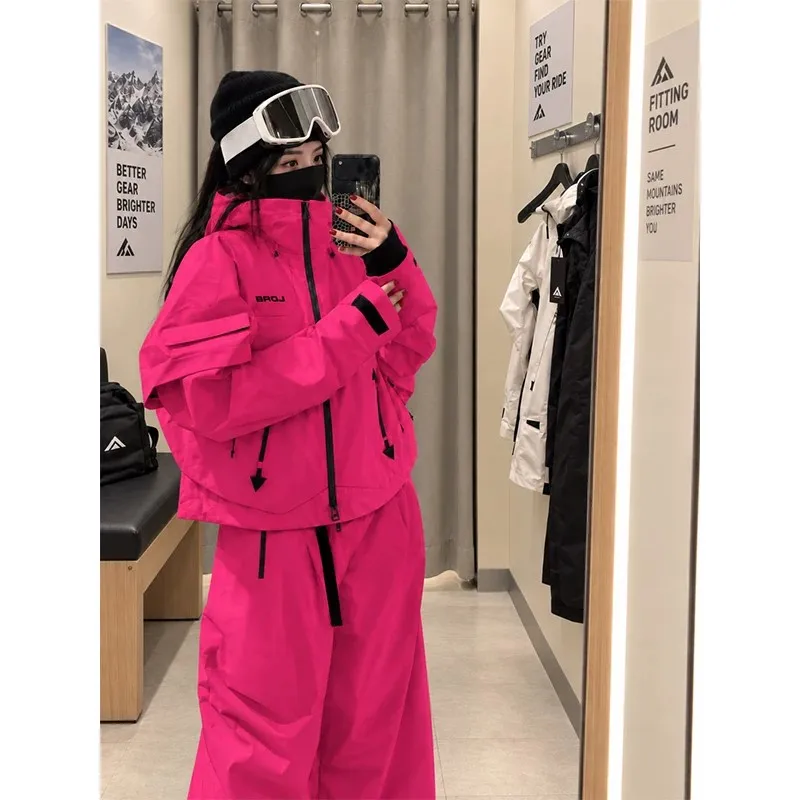 Raspberry Red Ski Suit Super Beautiful Outdoor Windproof Professional Snowboard Suit горнолыжный костюм