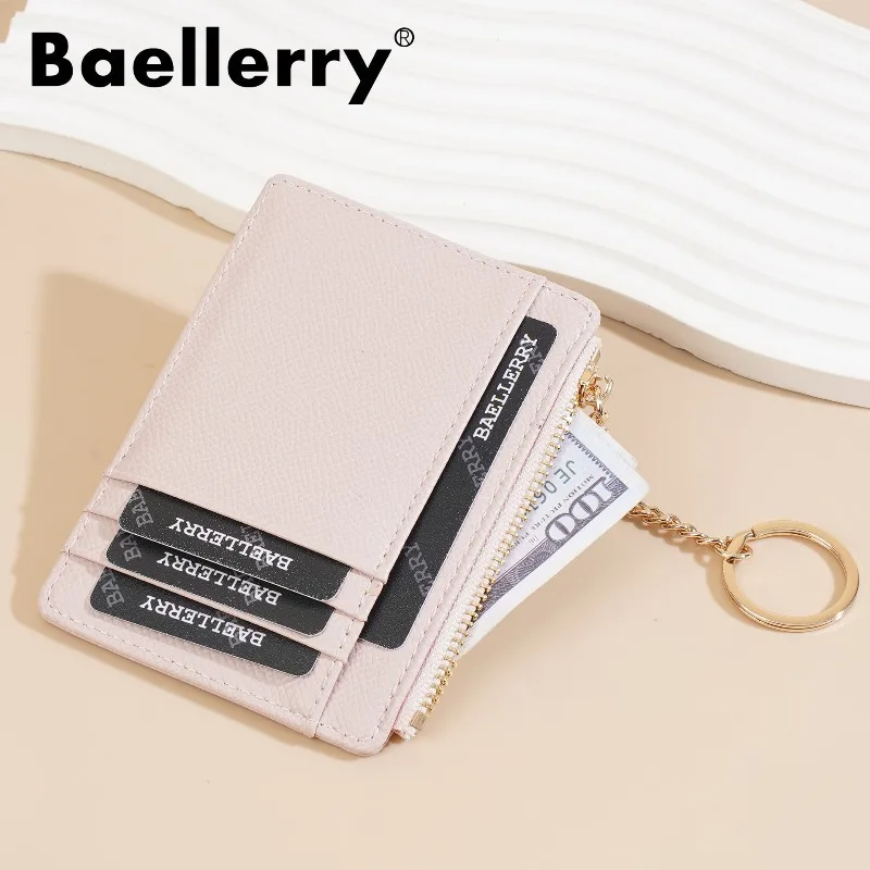Baellerry Men Women's Card Holder Multiple Card Slots Zippered Coin Pocket with Keychain Lanyard Multi Color Portable Coin Purse