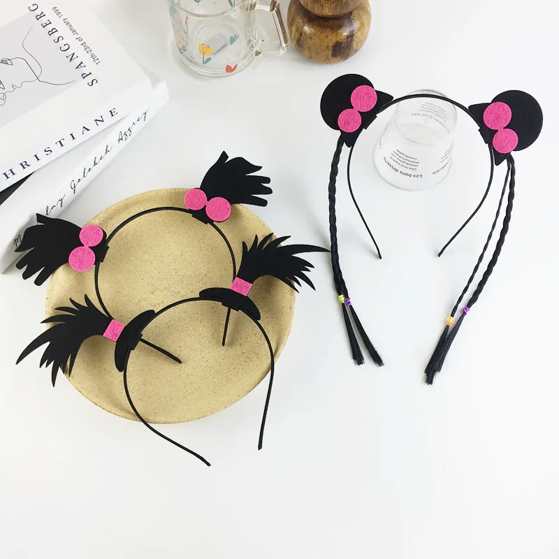 Cute Funny Halloween Hair Hoop Cherry Bowknot Fake Braid Hairband Women Girls Masquerade Party Cosplay Headband Birthday Gifts