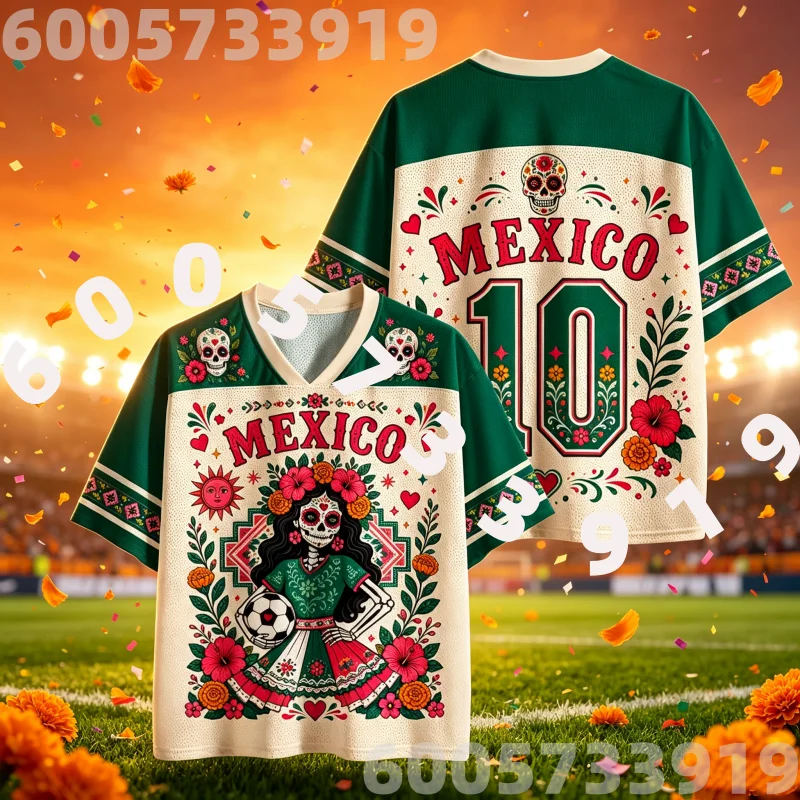 2026 New Mexico&Day of The Dead Culture 3D Printed Jersey Style Short Sleeve Breathable Fan Match Support Top Family Kids Tees