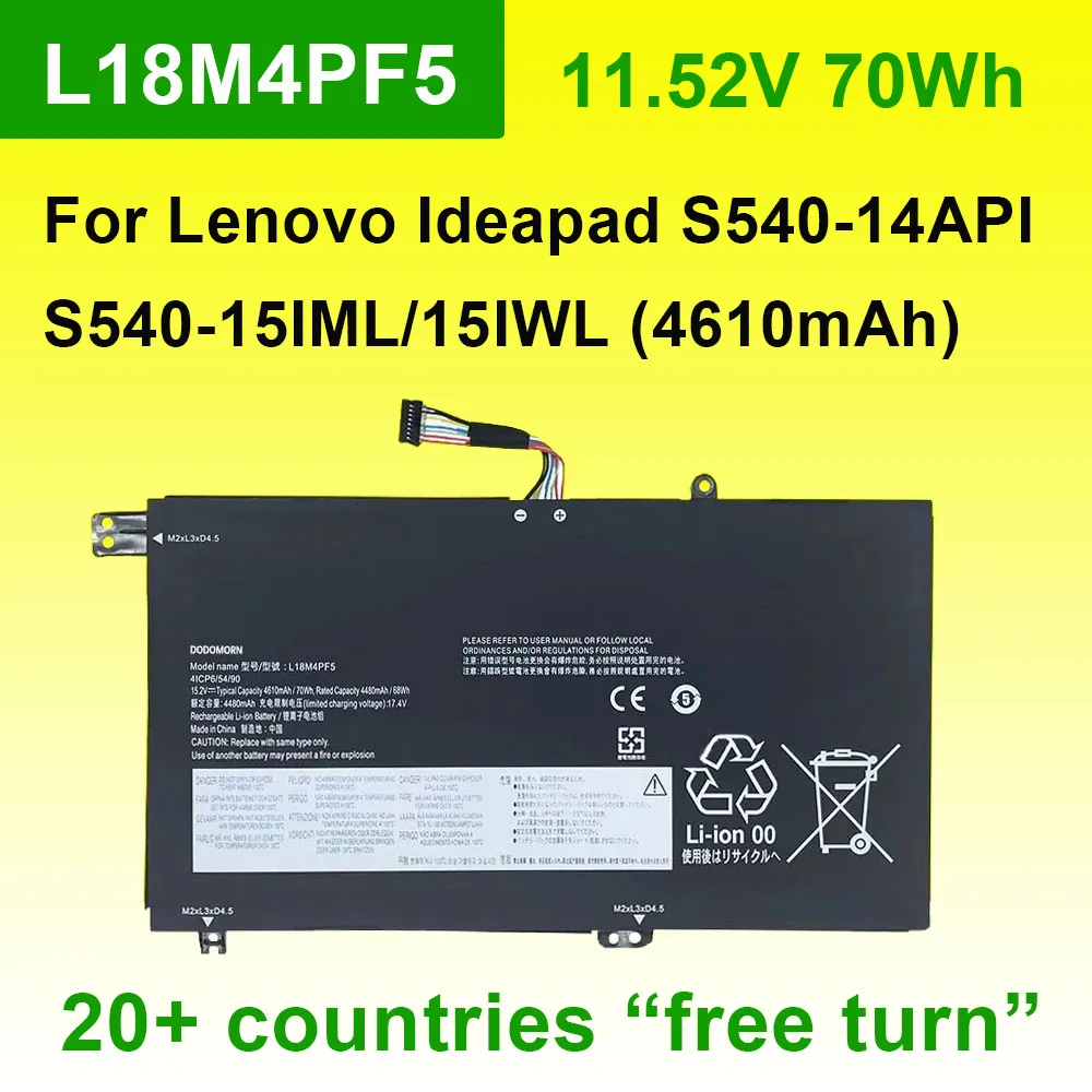 15.2V 70Wh 4610mAh L18M4PF5 Laptop Battery For Lenovo IdeaPad S540-15IML S540-15IWL S540-14API For Xiaoxin Air15 2019 Series