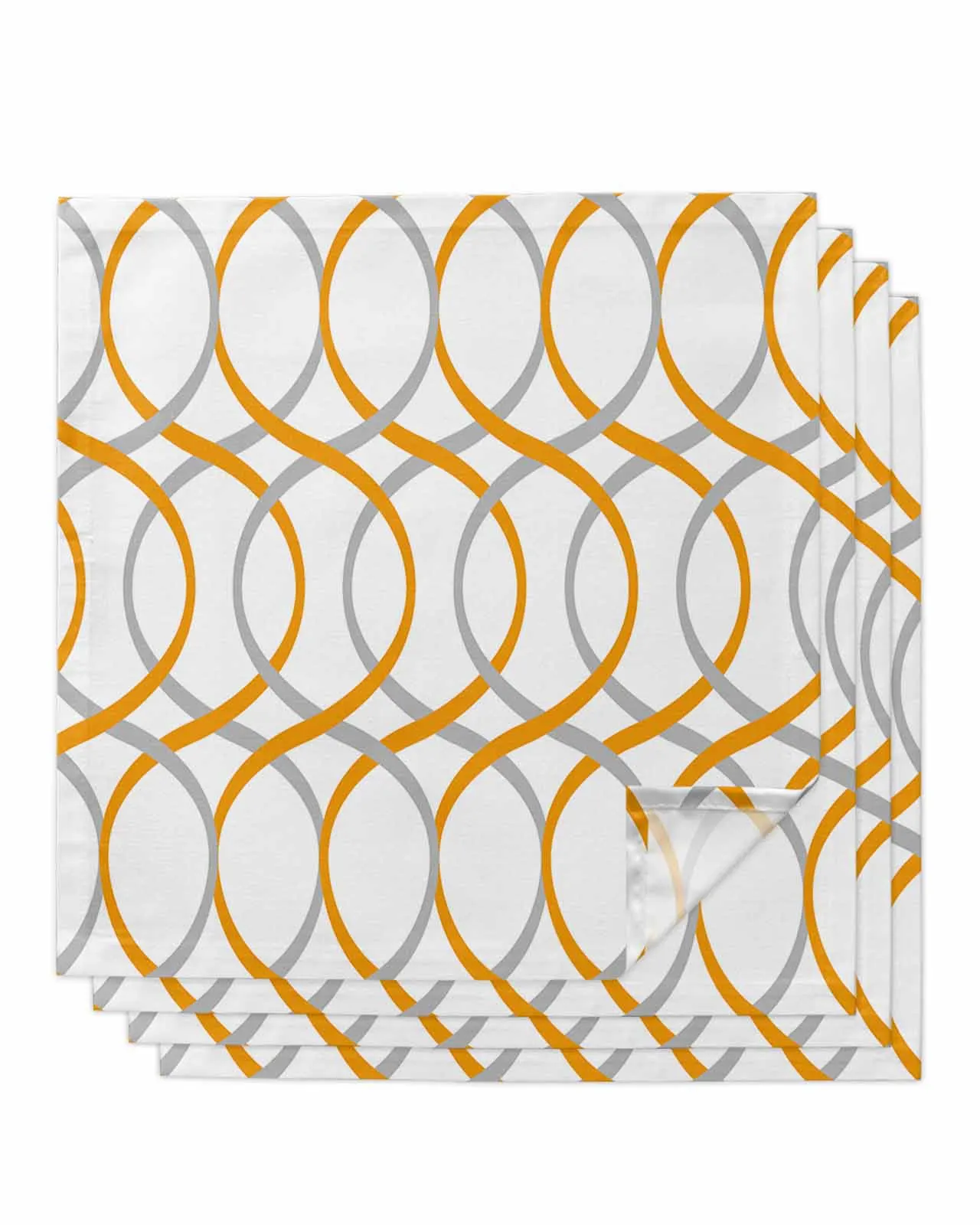 4pcs Geometric Abstract Lines Orange Table Napkins Cloth Set Kitchen Dinner Tea Towels Table Mat Wedding Decor Napkins