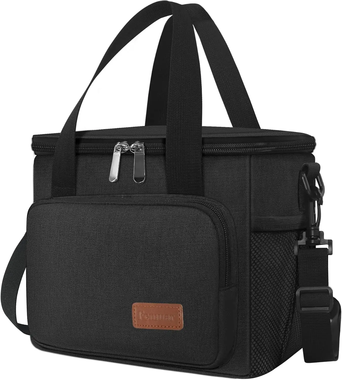 Insulated Leakproof Lunch Bag for Work, Office, Picnic - Freezable Cooler with Adjustable Strap in Black