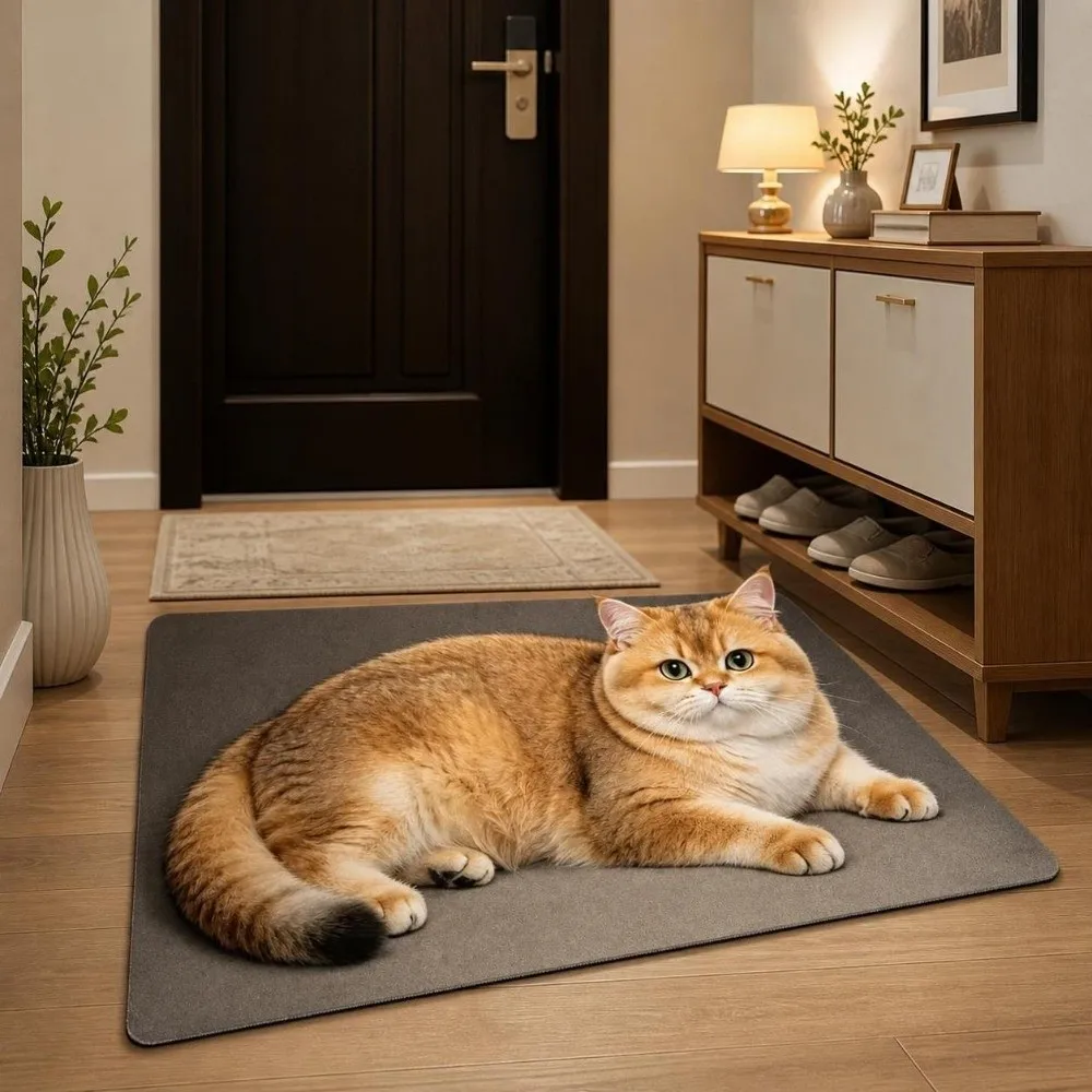 Durable Cat Printed Diatomite Door Mat Lifelike Absorbent Entryway Rug Easy-clean Anti-slip Home Floor Mat Porch